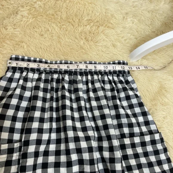 Black and White Gingham Elastic Waist Midi Skirt - Picture 3 of 6